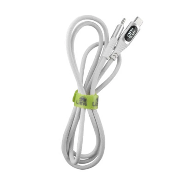 Lime LBLCC01 Ανθεκτικό Πλεκτό Καλώδιο USB-C σε USB-C με Οθόνη LED 120W, 1,2m Λευκό