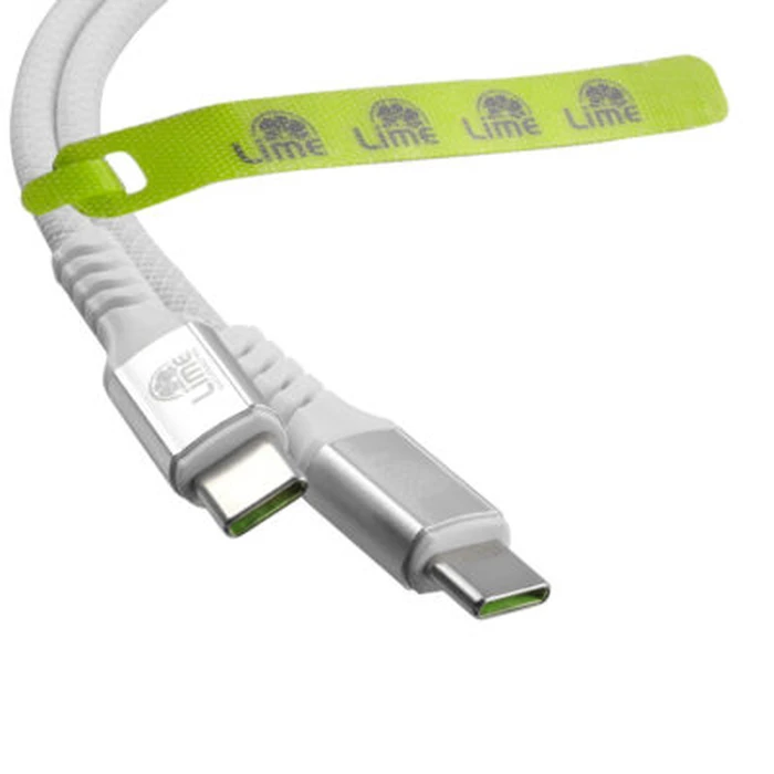 Lime LBMCC03 Ανθεκτικό Μαγνητικό Πλεκτό Καλώδιο USB-C σε USB-C 120W, 1,2m Λευκό (8387333)
