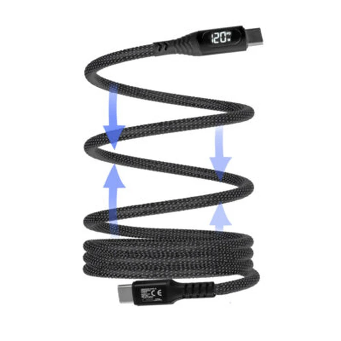 Lime Magnetic Braided LED USB-C to USB-C Cable 120W 1.2m Grey (LBMLCC01)