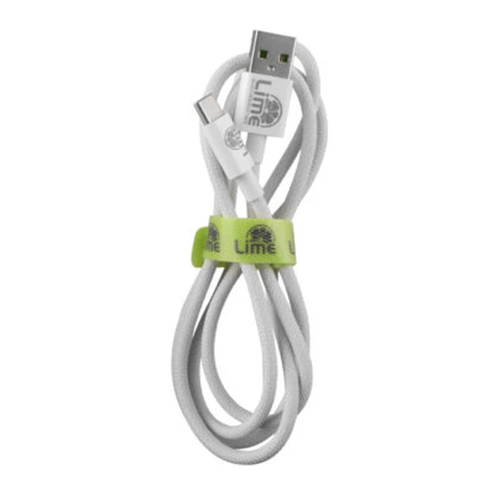 Lime LBUC01 Ανθεκτικό Πλεκτό Καλώδιο USB-C σε USB-A 120W 1m Λευκό