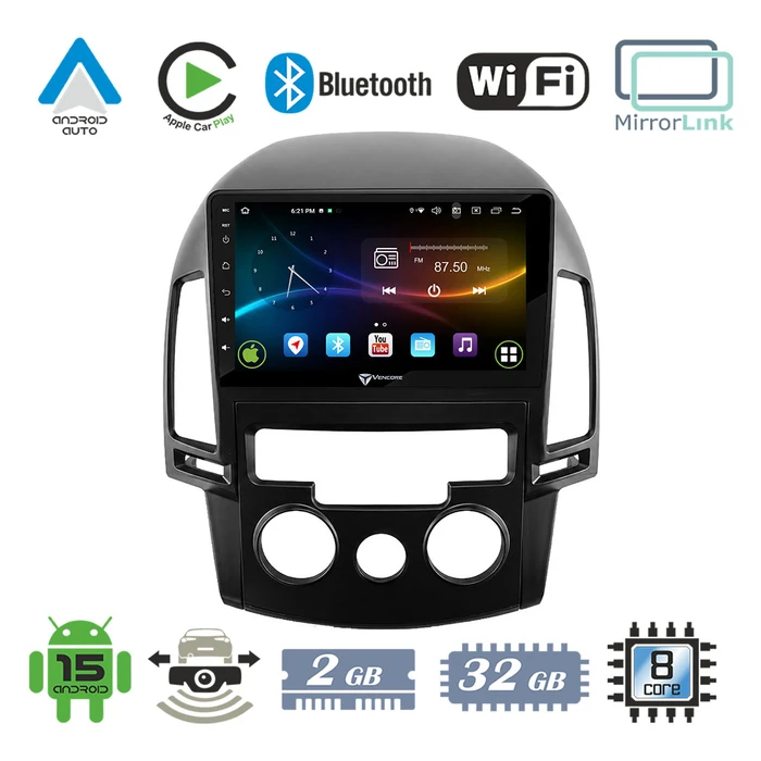 VenCore 3236-10007-0799B - Οθόνη Multimedia Android 15 9" για Hyundai i30 2007-2012 - Μαύρη