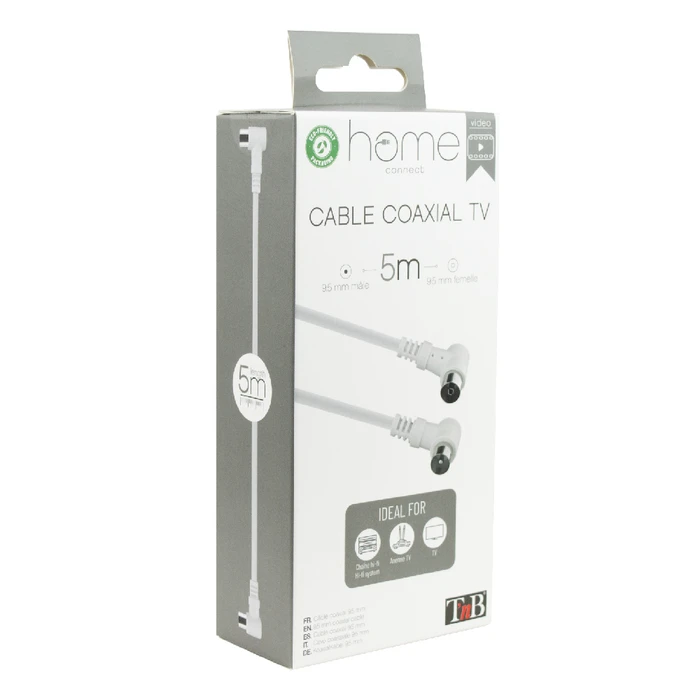 Καλώδιο κεραίας Coaxial Male/Coaxial Female 5m γωνιακό COAXMF5 TNB λευκό