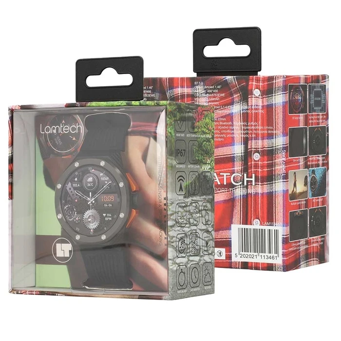 Smartwatch Lamtech AMOLED 1.46' BT5.0 with sport tracking & health sensor Black