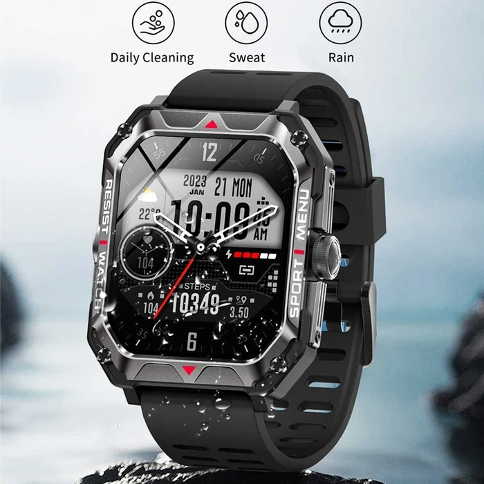 Smartwatch Lamtech BT5.1 with health sensor & sport tracking SQUARE TFT 2.02' DISPLAY Black