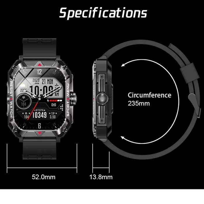 Smartwatch Lamtech BT5.1 with health sensor & sport tracking SQUARE TFT 2.02' DISPLAY Black