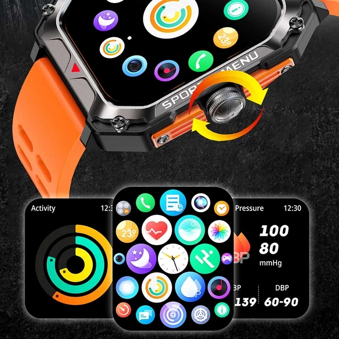 Smartwatch Lamtech BT5.1 with health sensor & sport tracking SQUARE TFT 2.02' DISPLAY B.Orange