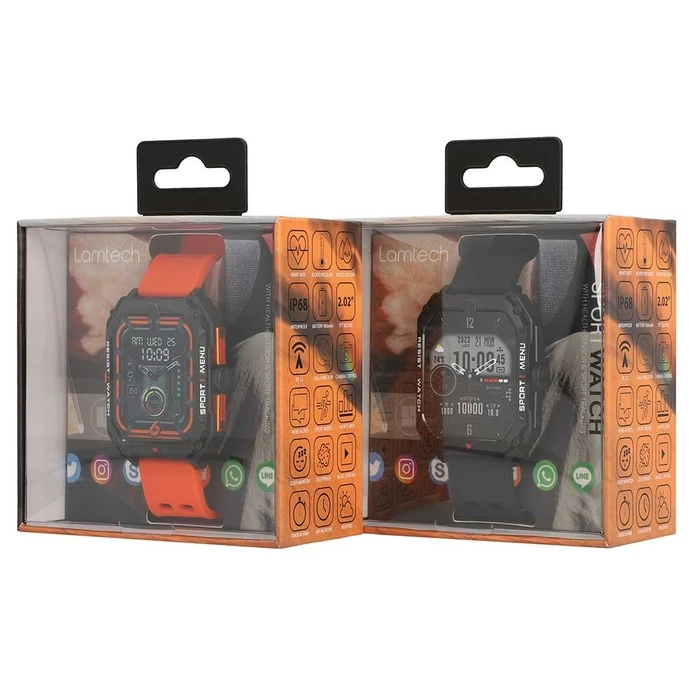 Smartwatch Lamtech BT5.1 with health sensor & sport tracking SQUARE TFT 2.02' DISPLAY B.Orange