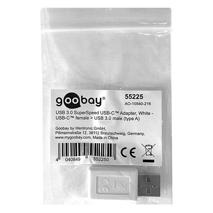Αντάπτορας USB Goobay 3.2 Gen 1x1 A αρσ. - USB-C θηλ., σε λευκό χρώμα.