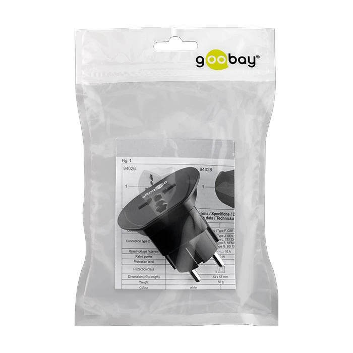 Universal Αντάπτορας Τροφοδοσίας Goobay 94028 Σε Schuko Σε Μαύρο Χρώμα