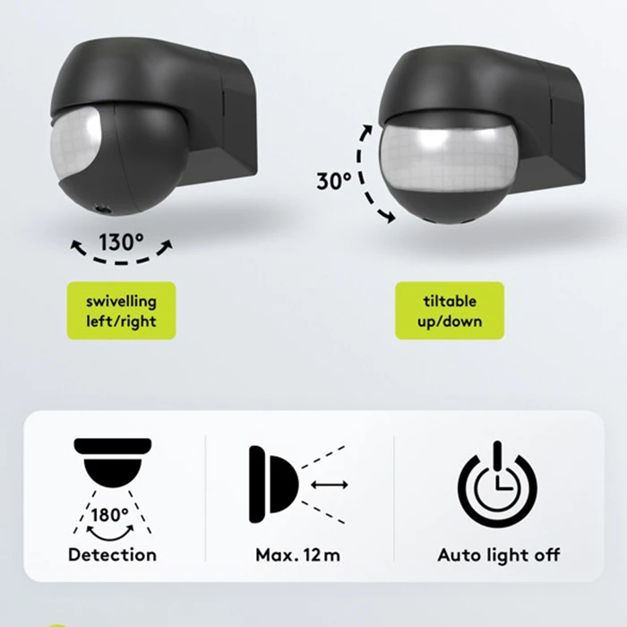 Goobay 79592 PIR Motion Detector, Tiltable/Swivelling, Black, IP44