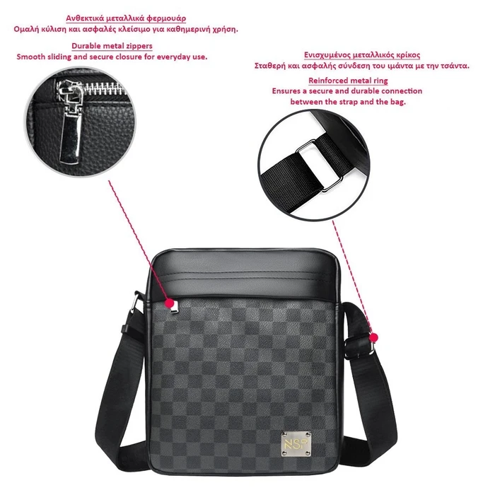 NSP N113 PU Leather Shoulder/Crossbody Bag 4.5L (Black, Checkered)