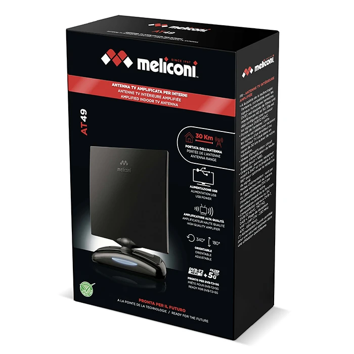 Εσωτερική Κεραία Τηλεόρασης Meliconi με ενισχυτή 49 dB, για λήψη αναλογική και ψηφιακή