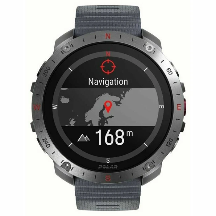 Polar Grit X2 Pro Stainless Steel 49mm Αδιάβροχο Smartwatch με Παλμογράφο (S/L Grey Silicone Strap)