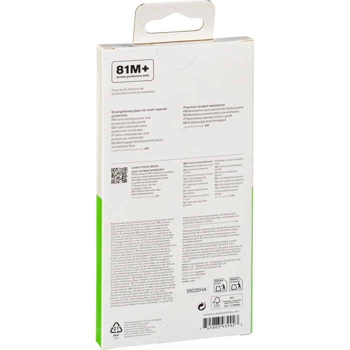 Προστατευτικό οθόνης κινητού Belkin 2x1 ScreenForce Tempered Glass για iPhone 17 Pro Max