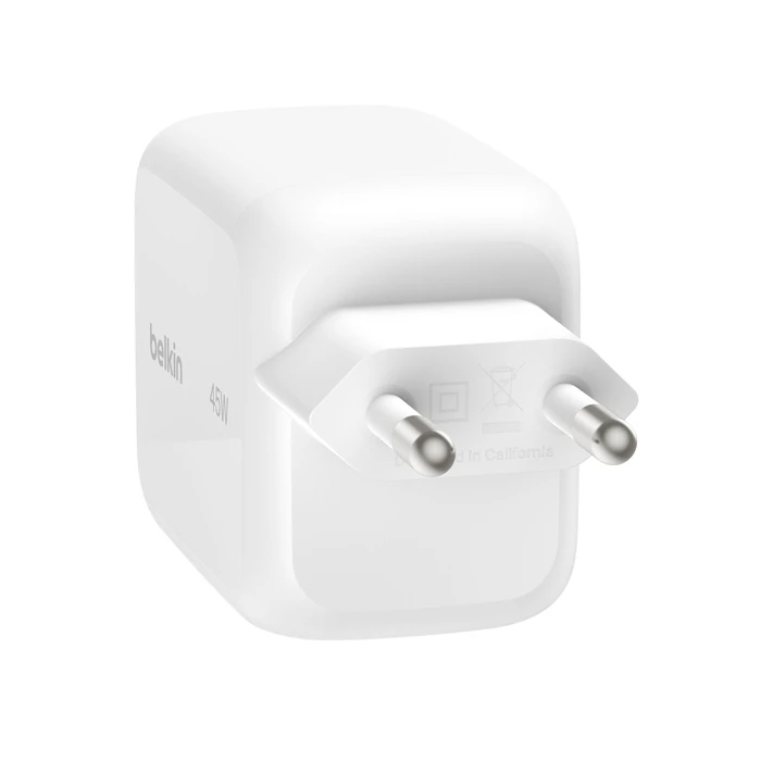 Belkin BOOST Charge Pro 45W Διπλός Φορτιστής GaN με Επανασπώμενο Καλώδιο - Λευκό