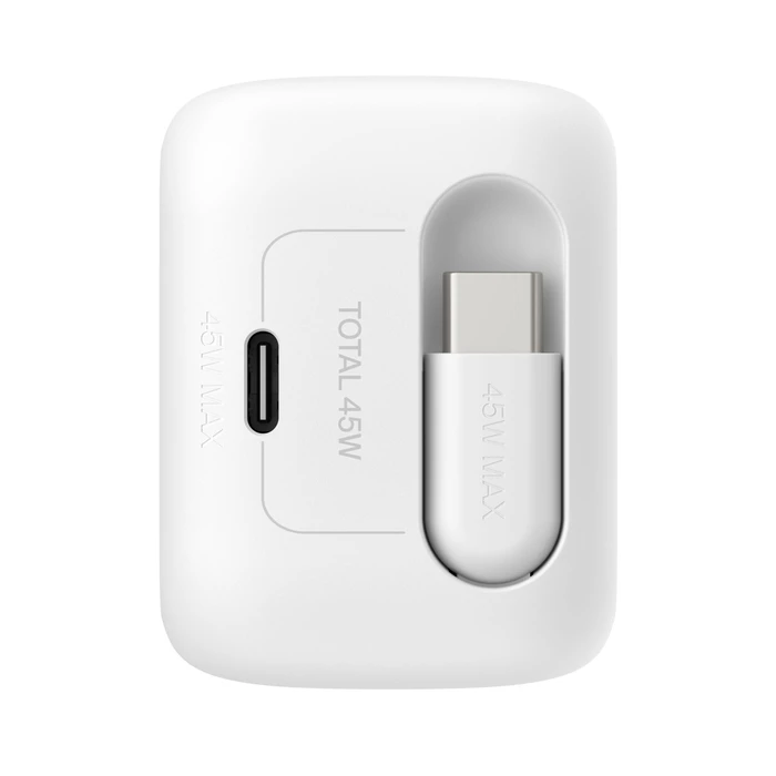 Belkin BOOST Charge Pro 45W Διπλός Φορτιστής GaN με Επανασπώμενο Καλώδιο - Λευκό