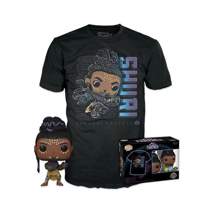 T-Shirt Funko Pop! (Adult): Marvel Black Panther Shuri (Glows in the Dark) Bobble-Head Vinyl Figure & T-Shirt (L)