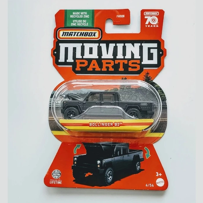 Mattel Matchbox: Moving Parts - Bollinger B2 (HLF89) EN,FR,DE,IT,NL,ES,PT,SE,FI,DK,NO,BG,PL,CZ,SL,HU,RO,GR,TR,RU,AR Pack / Carton Blister Pack