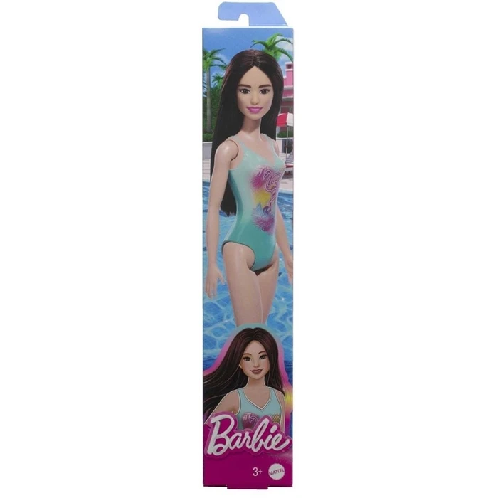 Κούκλα Mattel Barbie: Beach - Black Hair Doll Wearing Tropical Blue Swimsuit (HPV22)