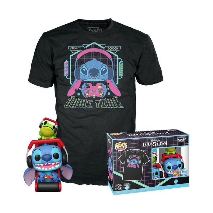 T-Shirt Funko Pop! (Adult): Lilo and Stitch Gamer Stitch with Frog Vinyl Figure and T-Shirt (L)