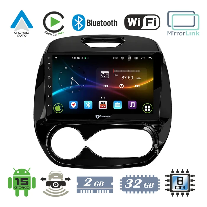 VenCore 3236-10007-0748B - Οθόνη Multimedia Android 15 9" IPS για Renault Captur 2013-2019 με CANbus, Apple CarPlay, Android Auto (Μαύρη)