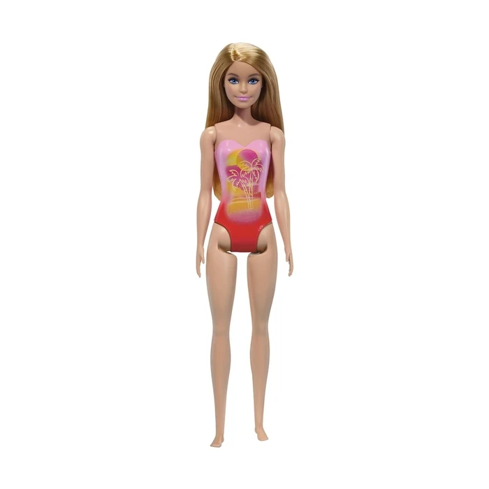 Κούκλα Mattel Barbie: Beach - Blond Hair Doll Wearing Pink Palm Tree-Print Swimsuit (HXX48)