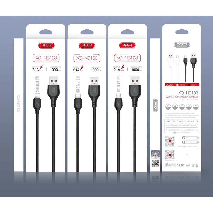 Καλώδιο USB XO NB103 Φόρτισης Type-C 2m Μαύρο