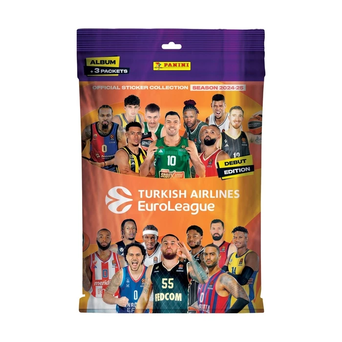 Panini Euroleague 2025 Starter Pack - Άλμπουμ με 15 Αυτοκόλλητα (3 φακελάκια x 5 αυτοκόλλητα)