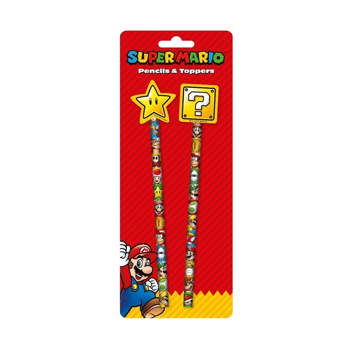 Σετ μολύβια ξύλινα & γόμα Pyramid Nintendo: Super Mario - Core Pencil Topper 2Pk (SR73432)