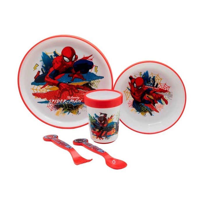 Stor Marvel Spiderman Σετ Φαγητού 5 Τεμαχίων Non Slip Bicolor Premium