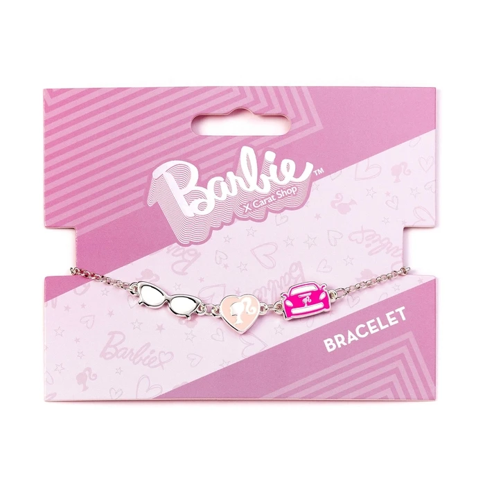 Barbie Charm Bracelet with Three Enamelled Classic Charms Silhouette Glasses and Corvette