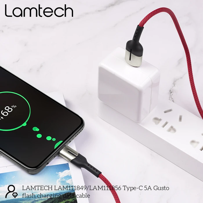 Καλώδιo USB Lamtech USB Type-C Data 5A 1,2M RED