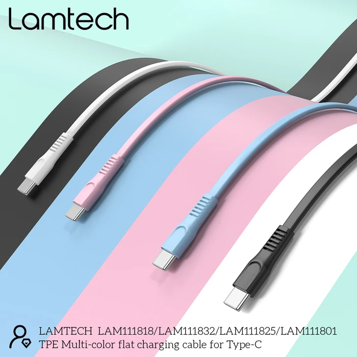 Καλώδιo USB Lamtech Type-C 3.0A FLAT 1M WHITE