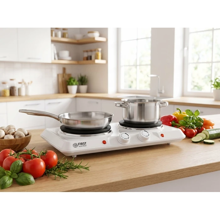 First Austria FA-5083-5-WI Διπλή ηλεκτρική εστία κουζίνας 2500W (Λευκό)