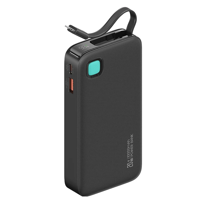 Power Bank Usams Cd225 με Καλώδιο Lightning, 2X Θύρες Εξόδου, 10000mAh, 20W, Μαύρο