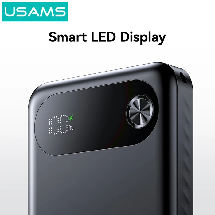 USAMS CD249 Power Bank 10000mAh with Display, 3x Output Ports, PD 20W, White