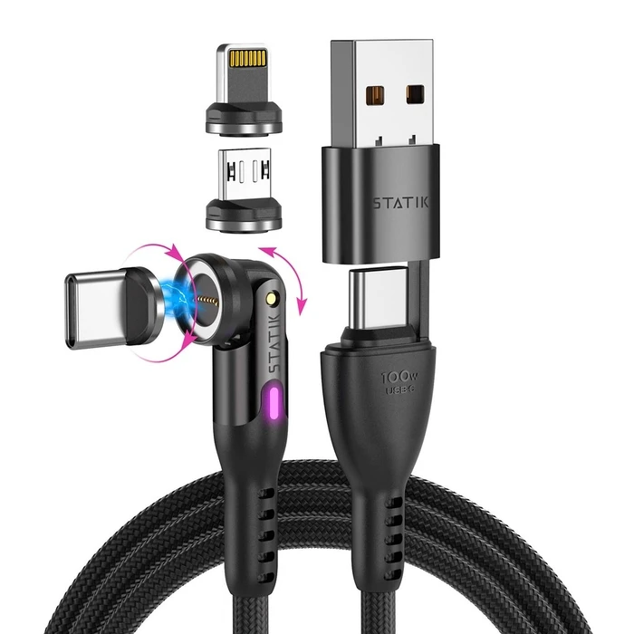 Καλώδιο USB Statik 360Pro braided rotating 3 magn. tips 6-in-1 Black 2m