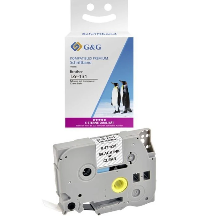 Ταινία Ετικετογράφου G&G 12mm x 8m sw-tr. Συμβατή Brother TZe-131