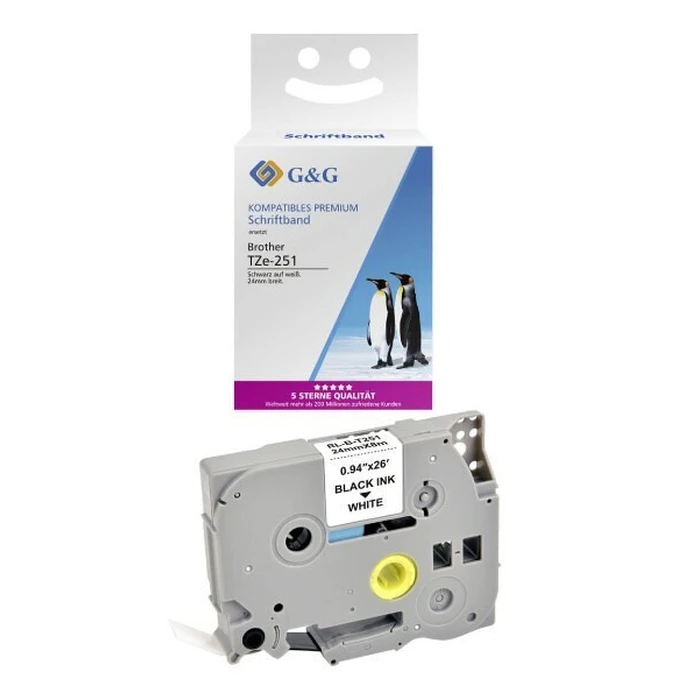 Ταινία Ετικετογράφου G&G 24mm x 8m sw-ws Συμβατή Brother TZe-251