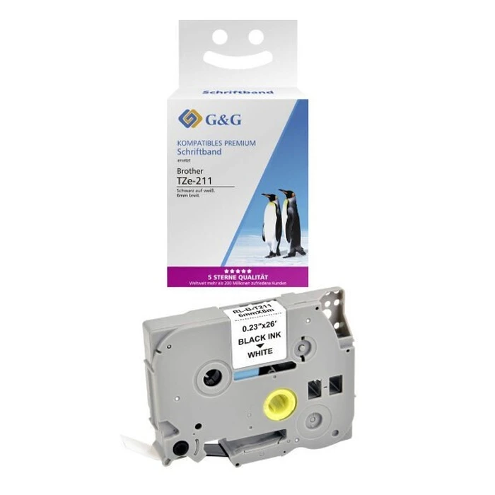 Ταινία Ετικετογράφου G&G 6mm x 8m sw-ws Συμβατή Brother TZe-211