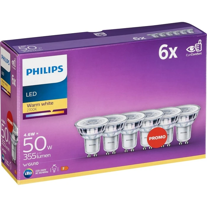 Λάμπες LED Philips Classic GU10 36D 6er Set 4,6W 2700K