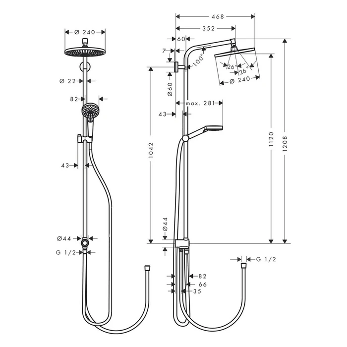 Στήλη Ντουζ Hansgrohe Crometta S 240 1jet EcoSmart Reno chrome