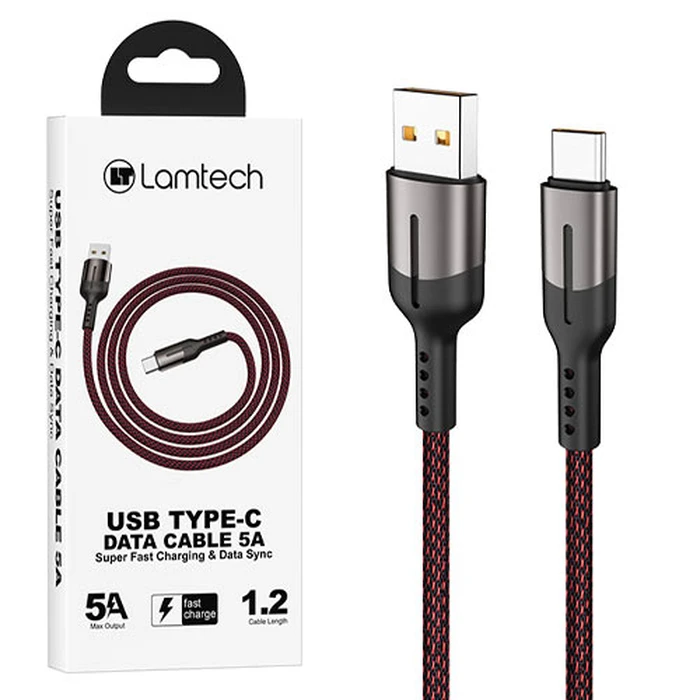 Καλώδιo USB Lamtech USB Type-C Data 5A 1,2M Black