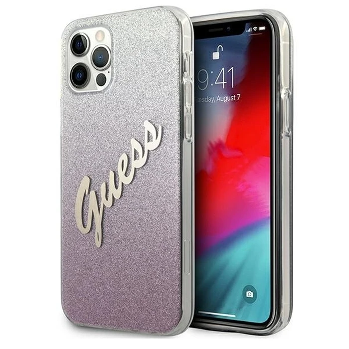Guess GUHCP12LPCUGLSPI Apple iPhone 12 Pro Max pink hardcase Glitter Gradient Script