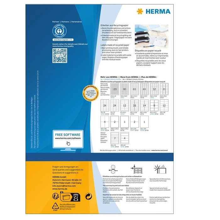 Αυτοκόλλητες Ετικέτες Herma A4 38,1x21,2 mm Rec.Blueer Engel 5200 St.