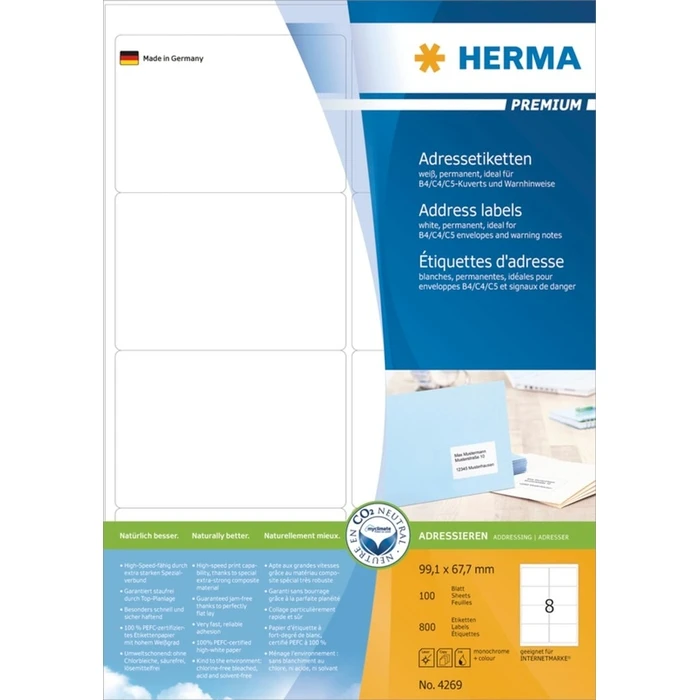 Αυτοκόλλητες Ετικέτες Herma A4 White 99,1x67,7 mm paper 800 St.
