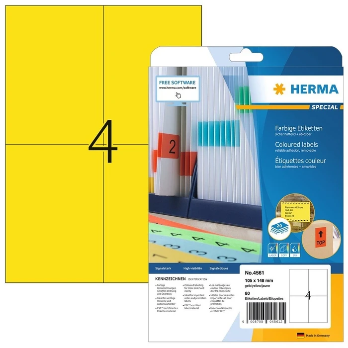 Αυτοκόλλητες Ετικέτες Herma A4 Yellow 105x148mm matt removable 80St.
