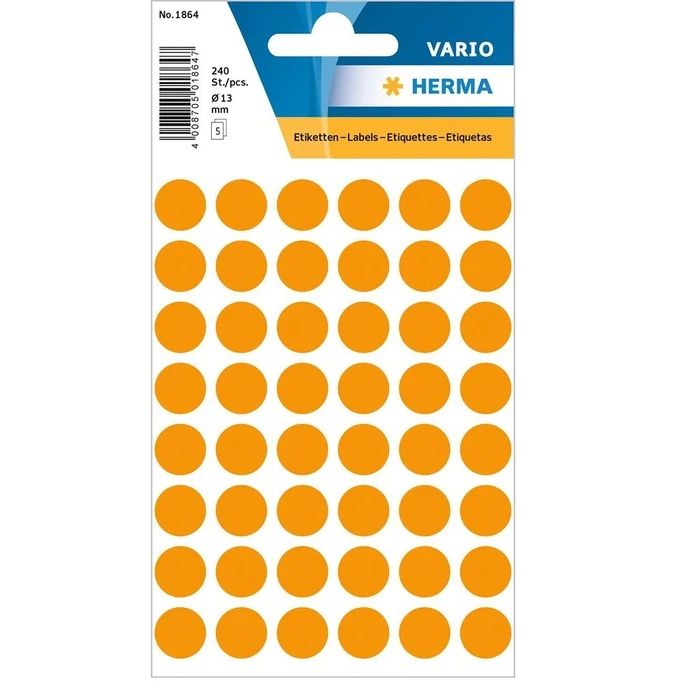 Αυτοκόλλητες Ετικέτες Herma multi-purpose labels/color dots 13mm round bright Orange