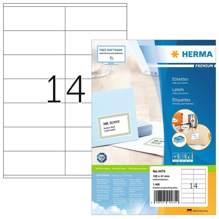 Αυτοκόλλητες Ετικέτες Herma Premium A4 White 105x41 mm paper 1400 St.