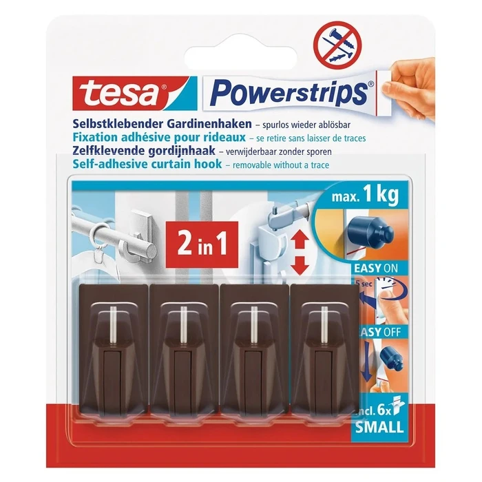 Γαντζάκια Tesa Powerstrips Vario curtain hooks brown